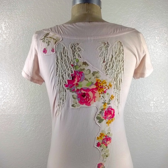 Johnny Was Tops - 4 Love & Liberty by Johnny Was Lace Wings Patchwork Cotton Tee Shirt S NWT